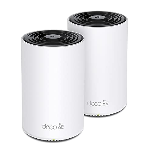 TP-Link Deco XE75 Pro Mesh WLAN Set (2 Pack), Wi-Fi 6E AXE5400 Tri-Band Router & Repeater, 1× 2.5G Port + 2× 1G Ports für Jede Einheit, empfohlen für Häuser mit 3-5 Schlafzimmern, WPA3