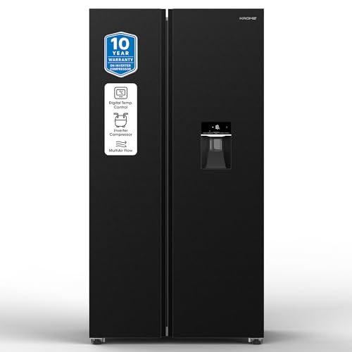 Krome 820L Gross Side-by-Side Refrigerator, 595L Net Capacity, No Frost, Inverter Compressor, Quick Cooling & Freezing, LED Touch Control, Twist Ice Maker, Dark INOX Metal Doors, KR-SBS 820WIH