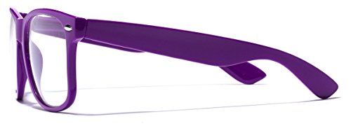 Iconic Square Horn Rimmed Clear Lens Retro Glasses (Purple, 52)