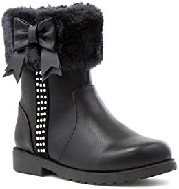 Integriti Schoolwear Kids Childrens Girls Black Fur Zip-UP Ankle Warm Winter Boots Shoes Sizes 6-2 Girls Calf Boots with Fur Edge - Ages 2 3 4 5 6 7 8 9