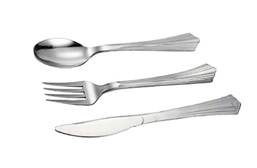 144-Piece Silver Plastic Cutlery Set