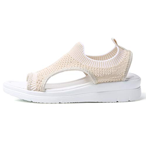 Slip On Walking Shoes,ONLY TOP Women's Mesh Breathable Sandals Lace-Up Running Open Toe Sneakers Beige