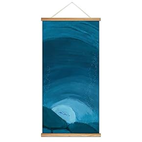 Hanging Poster with Wood Frames Blue Whale Canvas Artwork Wall Picture Home Decoration - 18"x36"