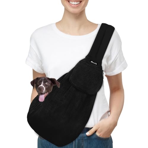 SlowTon Pet Dog Cat Hand Free Sling Carrier Shoulder Bag Adjustable Padded Shoulder Strap Tote Bag with Front Pocket Outdoor Travel Puppy Carrier for Walking Daily Use