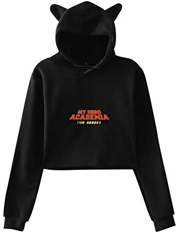 3D Print Womens Cute Cat Ear Crop Top Hoodie MHA My Hero ACA Crop Top Sweatshirt
