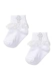 Girls Boys' Kids White First Communion Baptism Christening Socks with Cross Embroidery