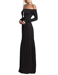 Amoretu Vestido largo de manga largo y hombros descubiertos, con bolsillos, casual