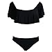JIANLANPTT Women's Sexy Swimwear Strapless Ruffle Padded 2 Pieces Swimsuits Bikini Set Bathing Suits Black M(US2-4)
