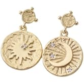 Sun and Moon Mismatch Coin Drop Earrings Sterling Silver with Gold Finish