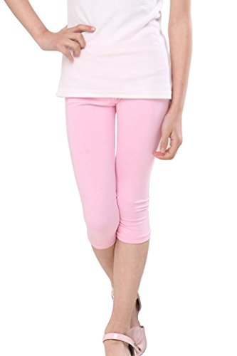 BecyWell Kids Girls Modal Capris Leggings Candy Color Cropped Tights Pants Pink(6-8Y,Tag XL)