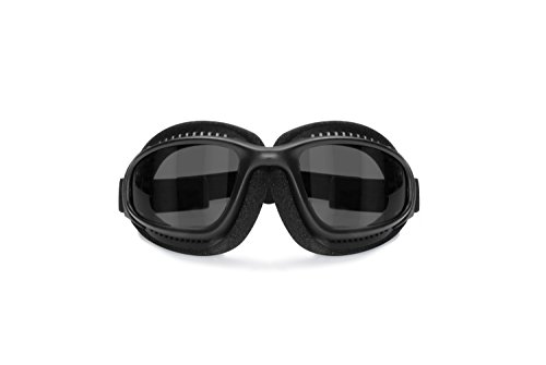 Motorcycle Goggles for Helmet - Antifog Lens - Adjustable Strap - Mat Black - by Bertoni Italy AF113A Smoke Lens - Wraparound Windproof Motorbike Goggles