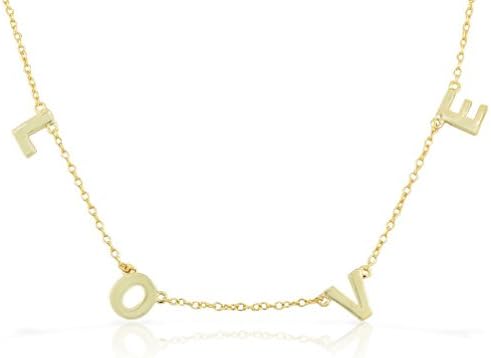 Gold Tone Womens Love Heart Letters Pendant Necklace