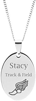 Stainless Steel Oval Engravable Track and Field Pendant on 18" Chain