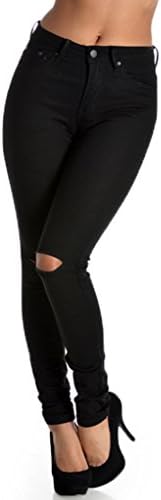 SWEET BOHEMIAN WOMEN'S HIGH WAIST SKINNY JEANS "RIPPED KNEE", 9, BLACK TWILL #RJH370