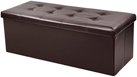 Foot Rest Stool,Faux Leather Collapsible Folding Storage Ottoman Cube Foot Rest Stool Seat ,Footrest Foldable Storage Box Bench (Brown)