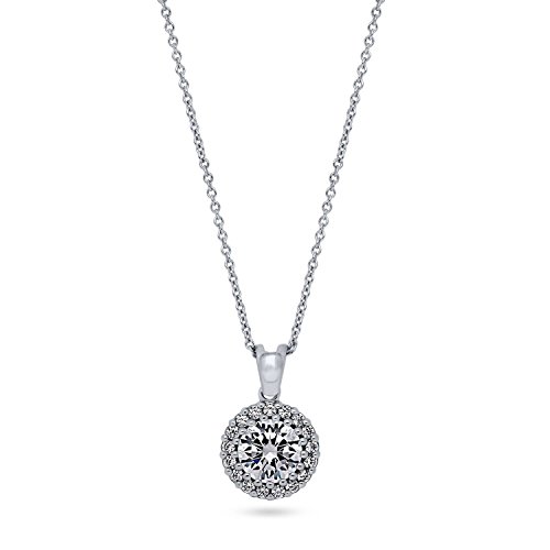 BERRICLE Rhodium Plated Sterling Silver Cubic Zirconia CZ Halo Pendant Necklace 17"+2" Extender