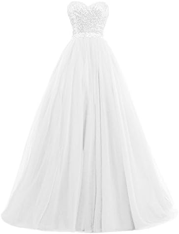 XingMeng Women's A Line Long Sequin Party Formal Dresses Ball Gowns White US 8