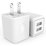 Wall Charger, 2.1A 12W Dual Port Portable Universal USB Wall Charger for Apple iPhone,iPad, Samsung Galaxy, HTC Nexus Moto BlackBerry, Bluetooth Speaker Headset & Power Bank, White (2-Pack)