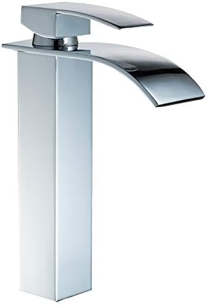 Mucet European Style Stylish Cloakroom Basin Faucet Upscale Chrome Square Waterfall Basin Mixer Tap Single Lever Copper Body Explosion-proof Gate Valve Washroom Sink Tap Spout