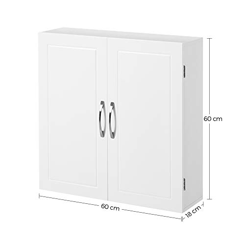 VASAGLE BBC320W01 Scandinavian Style Bathroom Cabinet with 2 Adjustable Shelves 60 x 18 x 60 cm Matt White