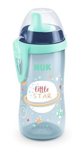 NUK Kiddy Cup Night Toddler Cup | 12+ Months | 300 ml | Leak-Proof Toughened Spout | Glow in the Dark | Clip & Protective Cap | BPA-Free | Blue