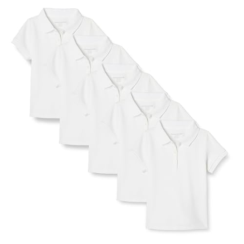 Amazon Essentials Polo de Uniforme de Doble Punto y Manga Corta Niña, Pack de 5, Blanco, 5 años