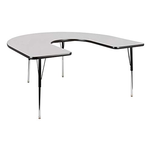 Horseshoe Adjustable Height School Classroom Activity Table - Gray Nebula Top/Black Edge