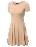 Doublju Women Casual Short Sleeve Round Neck Flare Mini Dress