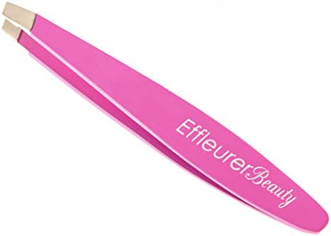 Effleurer Beauty Precision Mini Tweezers - 7 Exciting Colors To Choose From!! - Professional Stainless Steel Small Slant Tip Eyebrow Tweezer (Pink Color)