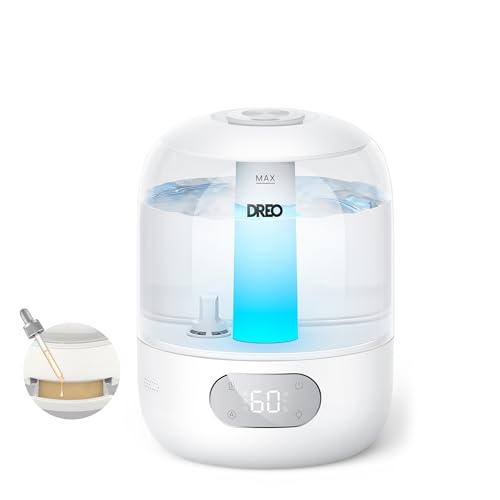 DREO Humidifier Babies 3L 26dB Silent with Humidity Sensor, Ultrasonic Cold Mist, 30h Autonomy, 360° Nozzle, Ambient Light, Essential Oil Diffuser, White