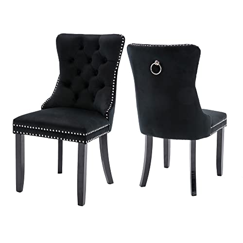 Virabit Tufted Dining Chairs Set of 2, Black Dining Chairs with