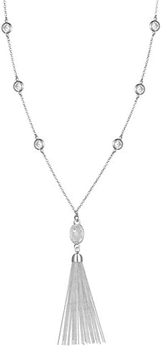 Javeny 925 Sterling Silver Jewelry Faceted CZ Cubic Zirconia Tassel Long Chain Station Necklaces for Women