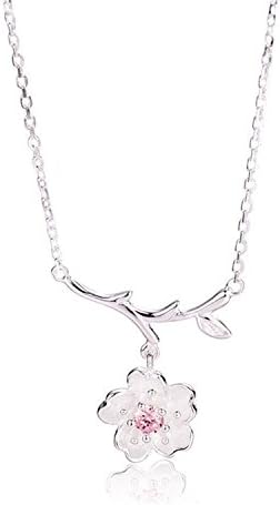 Angel Dream S925 Silver Plated Cherry Flower Branch Pendant Fashion Necklace