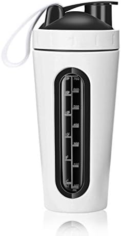 Protein Shaker Bottle, Homiguar Stainless Steel Loop Top Shaker Cup, Visible Window, Leak Proof, 28-Ounce - White