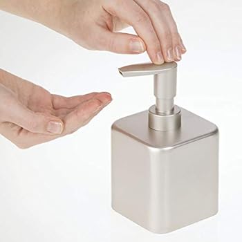 Mdesign Modern Square Metal Refillable Liquid Hand Soap Dispenser Pump Bottle For Kitchen Bathroom Powder Room Great For Hand Sanitizer Lotion Essential Oils Small Satin Pack Of 2 Matte Satin Buy