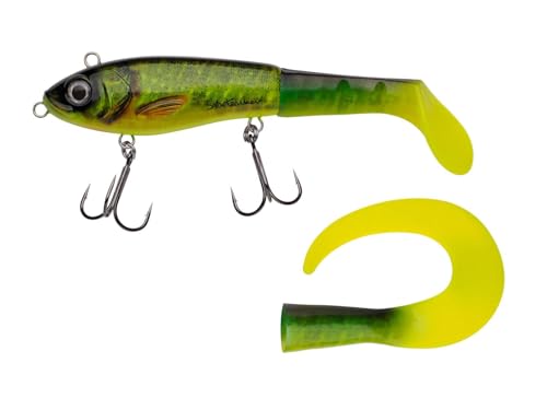Abu Garcia Svartzonker McHybrid, Fishing Hook, Hard Lures, Predator Fishing, Pike, Supplied with Paddle Tail and Curl Tail, Unisex, Real Hot Pike, 100g | 200mm