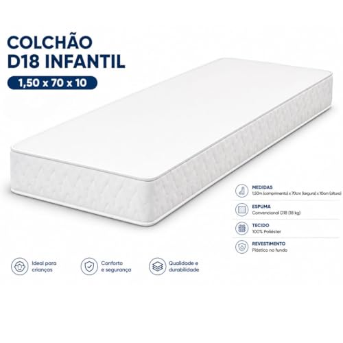 Colchão Espuma D18 150x70 Mini Cama Impermeável Tecido Macio Confortavel cama Montessoriana