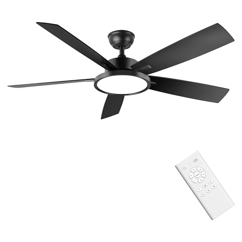 Ohniyou ventilador de techo con luces y mando a distancia, 6 velocidades, motor DC reversible, luz regulable, 52 pulgadas Negro ventilador de techo moderno luz para dormitorio patio oficina