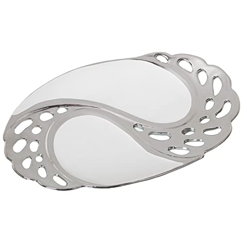 CENTRO CERÁMICA BLANCO/PLATEADO 30X18X2,5CM