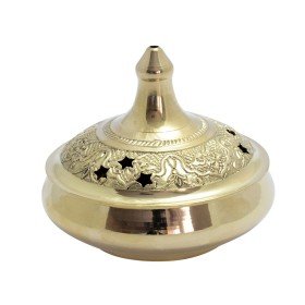 Brass Bowl with stars in lid - brass incense Burner with fine stars to let smoke out - to burn charcoal discs or can be used for the burning of incense cones and resin - Or just use it for decoration or Sugar bowl etc...