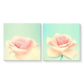 2 Panel Canvas Wall Art Romantic Pink Rose Canvas Painting Wall Decor for Living Room Framed Home Decorations -