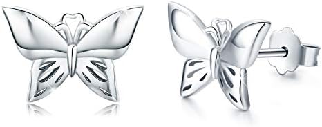 Butterfly Earrings 925 Sterling Silver Butterfly Stud Earrings for Girls Kids Silver Butterfly Ear Studs Sleeper Earrings Mother's Day Gift for Women