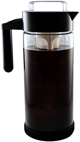 Cold Brew Iced Coffee Maker with Anti-Slip Silicone Base | Premium Borosilicate Glass | 44 oz Capacity | BPA Free | Dishwasher Safe | (44oz, Black)