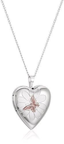 Sterling Silver Butterfly Heart Locket Pendant Necklace, 18