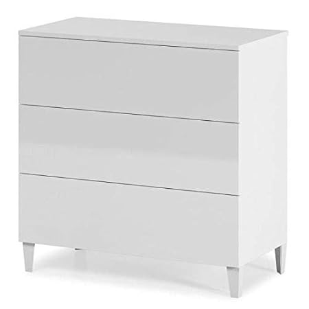 Habitdesign 007833BO Kommode im skandinavischen Stil, hochglänzend, Weiß, 76 x 80 x 40 cm