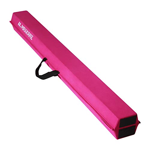 MaxKare Balance Beam Gymnastics for Home, Indoor Floor Foldable Gymnastic Beam for Kids, with Grip Suede, Anti-Slip Base, Folding Gymnastics Beams for Training, Practice, Physical Therapy, 9ft, Pink