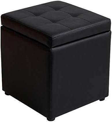 SZQL Pouf Footstool, Faux Leather Storage Ottoman Footrest- living room Furniture Padded Seat Toy Box-black