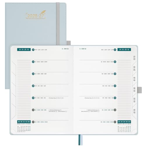 BEZEND 2026 2027 Week to View Diary 15.5 x 21 cm, 18 Months School Agenda from Jul.26 to Dec.27, A5 Weekly Planner with Dual Schedule, Hard Cover PU Leather – Grey Blue