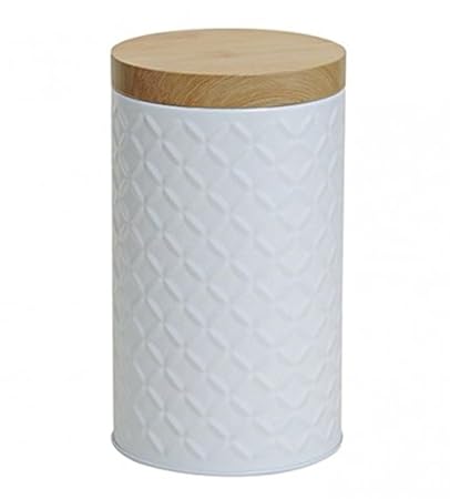 Moderne Metalldose h18Ø10 cm in weiß Deckel in Holzoptik Kaffeedose Keksdose Aufbewahrung