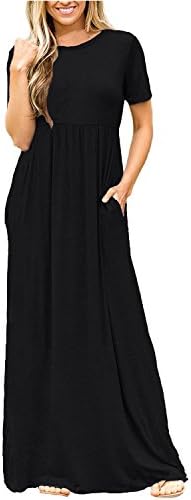succlace Women's Summer Short Sleeve Casual Loose Swing Maxi Dress with Pockets